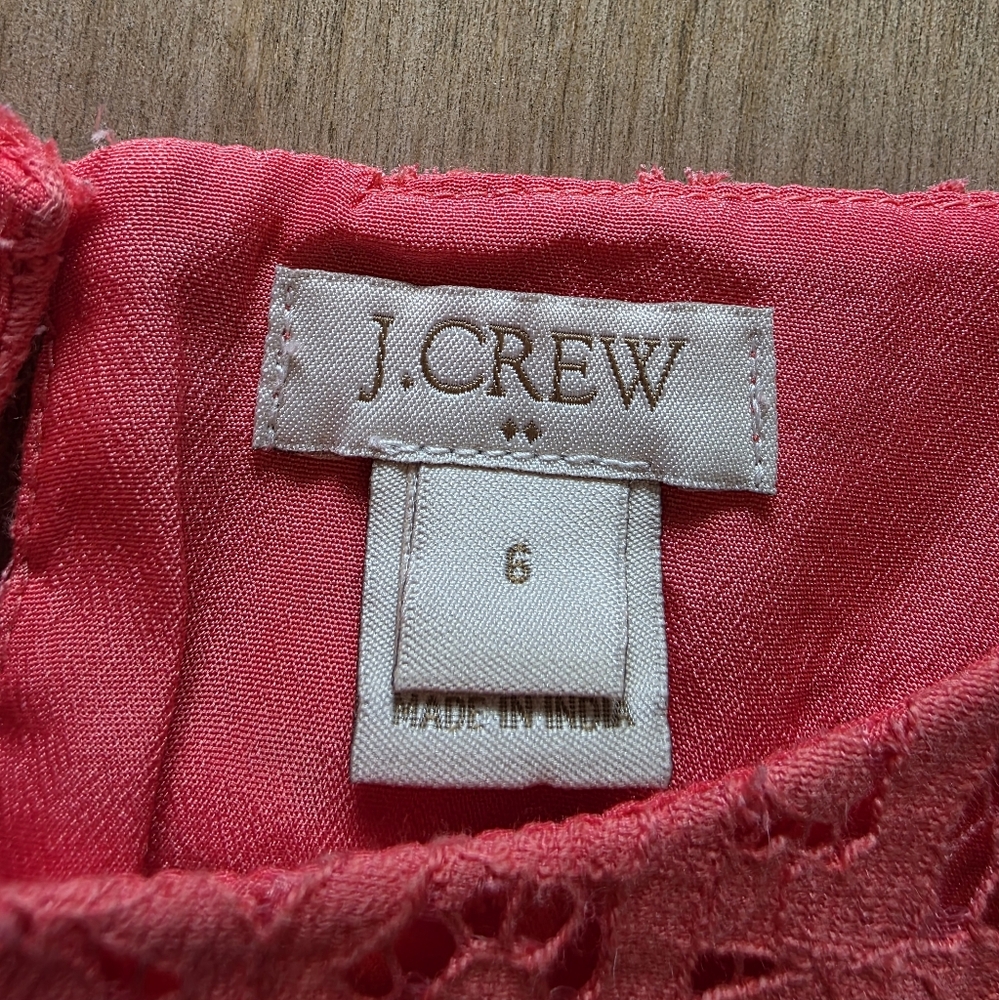 J Crew Short Sleeve Coral Lace Overlay Scalloped Bottom Blouse - Women’s 6 - Picture 3 of 8